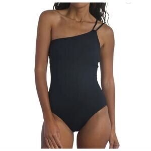 La Blanca Swimsuit Size 8 Black Goddess One Shoulder Strappy Back NWT Swim Beach